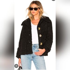 Free People Women’s Soft Faux Teddy Shearling Peacoat Coat In Black S